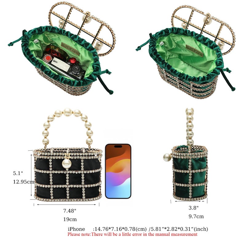 CARIEDO Evening Handbag Women Clutch Purses with Pearl Diamonds for Wedding Prom Birthday Party Dinner Accessories (Black) - Image 3